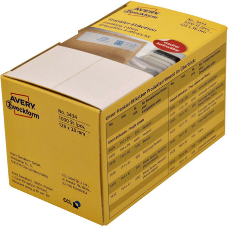 Markenloses Frankieretikett der Hausmarke Avery 3434, 128 x 38 mm, weiß