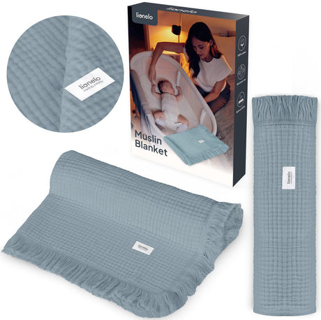 Lionelo Musselindecke Musselindecke 70×100 cm – 6-lagige Babydecke aus Baumwolle – atmungsaktiv weich – für alle Jahreszeiten – mit dekorativen Fransen – Wickelbadetuch – Geschenkverpackung