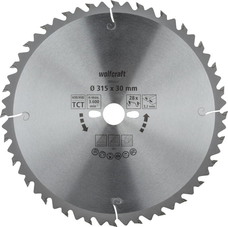 Wolfcraft - Säge-Tischkreissägeblatt 315x30mm - 28 Zähne - Sägeblatt für Tischkreissäge - Serie grün - 6664000