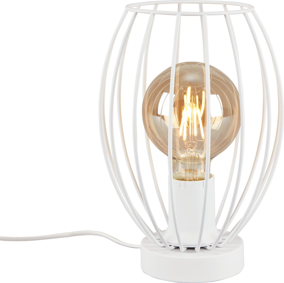 B.k.licht briloner - kago - Tischleuchte - Schnurschalter - Drahtschirm - 1xe27 - 25w - weiß - Metall