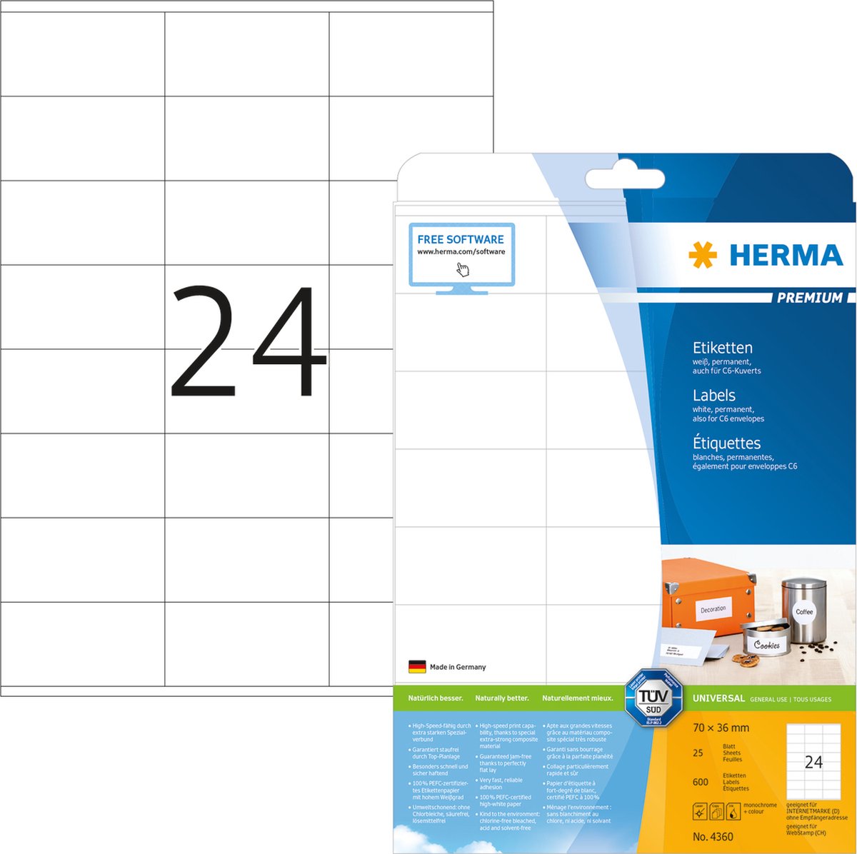 Herma Etiketten weiß 70x36 Premium A4 600 Stk.