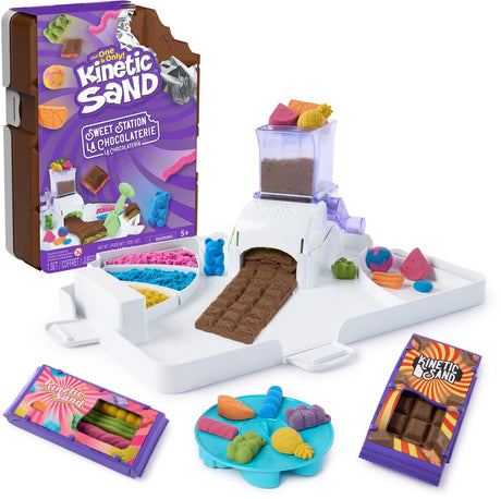 Kinetic sand - lekkernijenset met 453 gram kneedbaar speelzand opbergdoos in de vorm van chocoladereep en 8 gereedschappen en vormen speelvoedselthema en sensorisch knutselspeelgoed