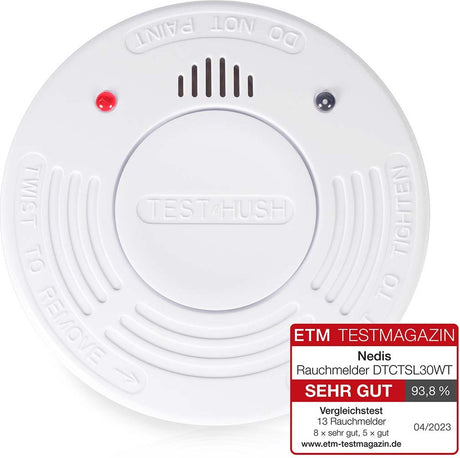 Nedis Rauchmelder – batteriebetrieben – Batterielebensdauer bis zu: 10 Jahre – EN 14604 – Stummschaltungsfunktion – mit Testtaste – 85 dB – ABS – Weiß