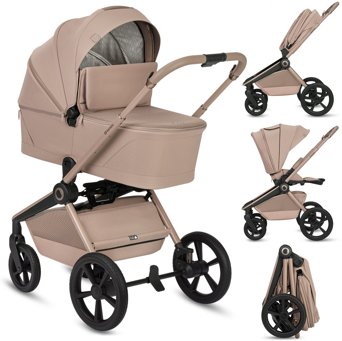 Lionelo Freya 3in1 Kinderwagen-Set – Babywanne, Kinderwagen Astrid i-Size-Autositz (40–87 cm) – Premium – von der Geburt bis 22 kg – PU-Räder mit Federung – umkehrbarer Sitz – UPF50+-Verdeck