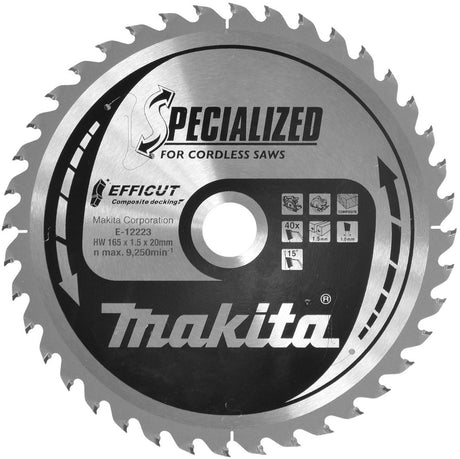 Makita Kreissägeblatt für WPC | effizient | ø 165mm Achsloch 20mm 40t - e-12223