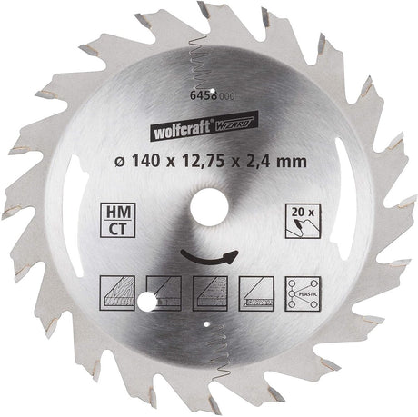 Wolfcraft - Kreissägeblatt 140x12,75mm - 20 Zähne - Sägeblatt für Kreissäge - Silberserie - 6458000