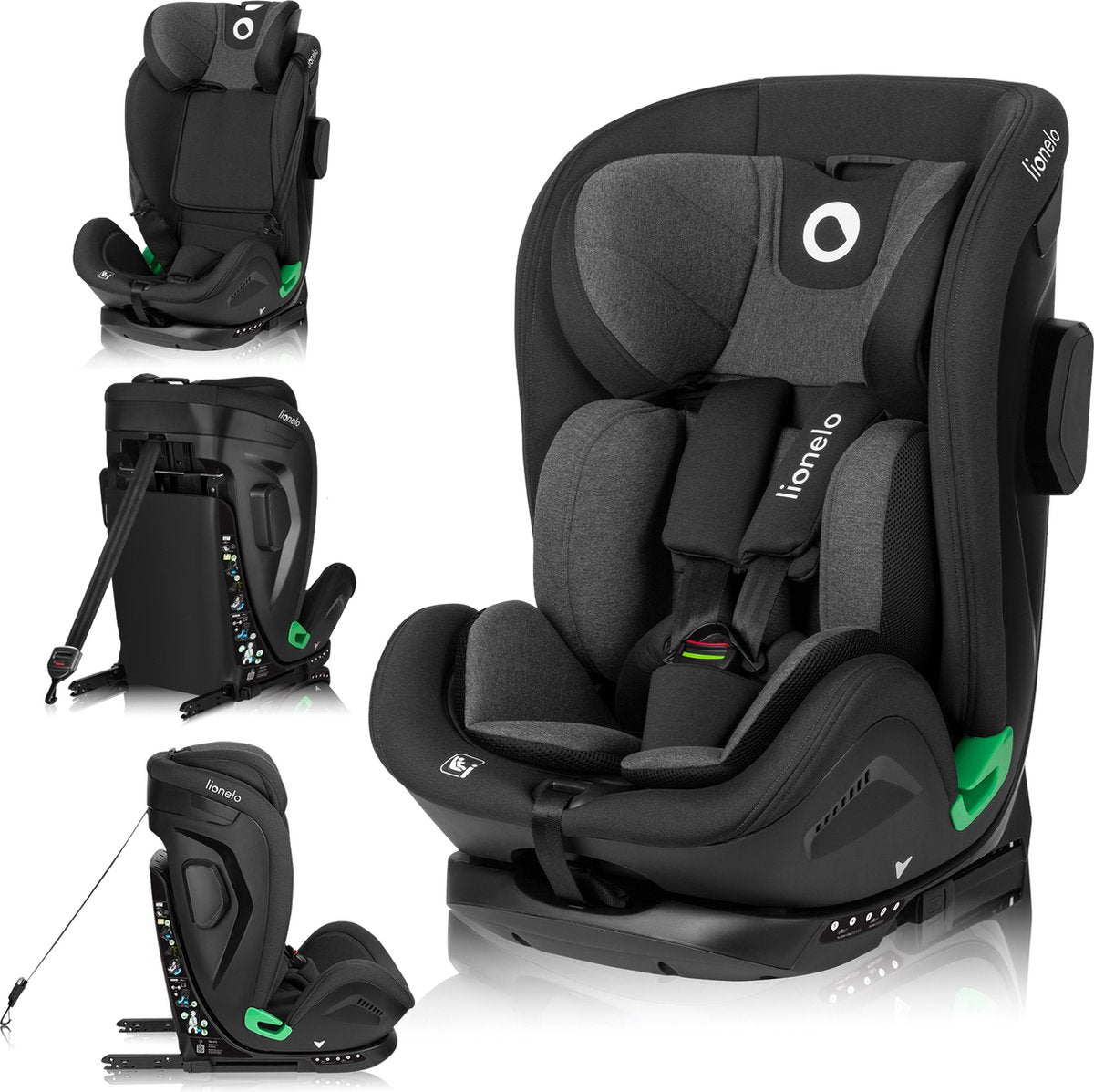 Lionelo Harper i-Size – Autositz – 9 bis 36 kg (1,5–12 Jahre Gruppe 1 2 3 76–150 cm) – mit Isofix – leistungsstarker Seitenschutz – innenliegende Gurte bis 125 cm (ca. 6 Jahre) – belüftete Sitzschale Autositz – universell passend für jedes Auto