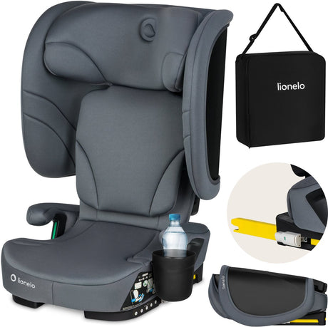 Lionelo Orin Autositz Isofix – klappbarer Autositz 100–150 cm (3,5–12 Jahre 15 bis 36 kg Gruppe 2 3) – 14-Positionen-Kopfstütze – 4-Positionen-Rückenlehne – leicht kompakt – inklusive Getränkehalter-Transporttasche – i-Size-Reise-Kindersitz