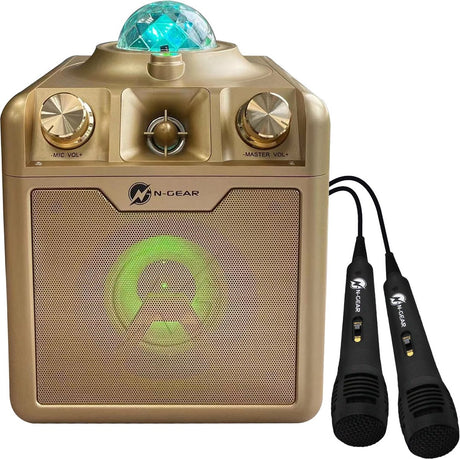 N-gear disco star 710 gold - bluetooth speaker - karaoke set - party box met sterrenprojector 2 microfoons
