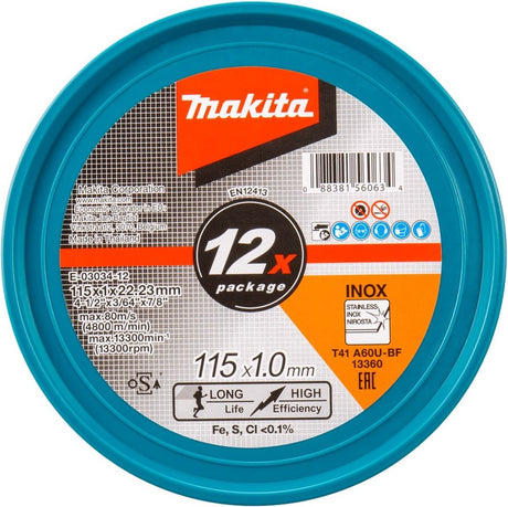 Makita e-03034-12 Trennscheibe Edelstahl | 115 x 22,23 x 1,0 mm | 12 Stück