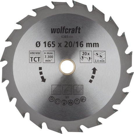 Wolfcraft - Kreissägeblatt 165x20mm - 20 Zähne - Sägeblatt für Kreissäge - Serie grün - 6365000