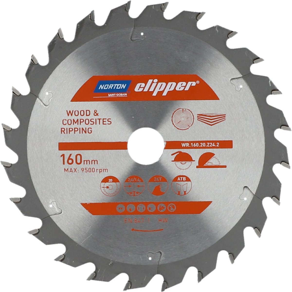 Norton Clipper für Holz und Verbundwerkstoffe – Sägeblatt zum Trennen – 160 mm – 24 Zähne – für Kreissägen und Kappsägen