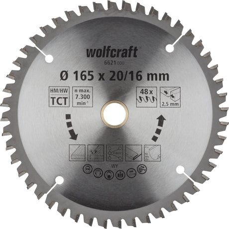 Wolfcraft - Kreissägeblatt 165x20mm - 48 Zähne - Sägeblatt für Kreissäge - Serie Flieder - 6621000