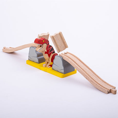 Bigjigs Rail T-Rex Zugbrücke Holzeisenbahngleis – Abenteuerspielset