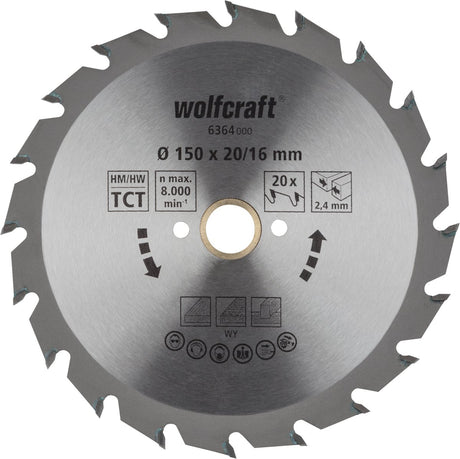 Wolfcraft - Kreissägeblatt 150x20mm - 20 Zähne - Sägeblatt für Kreissäge - Serie grün - 6364000