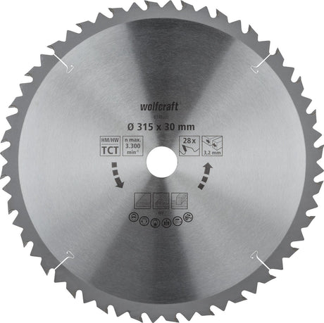 Wolfcraft - Säge-Tischkreissägeblatt 315x30mm - 28 Zähne - Sägeblatt für Tischkreissäge - 6742000