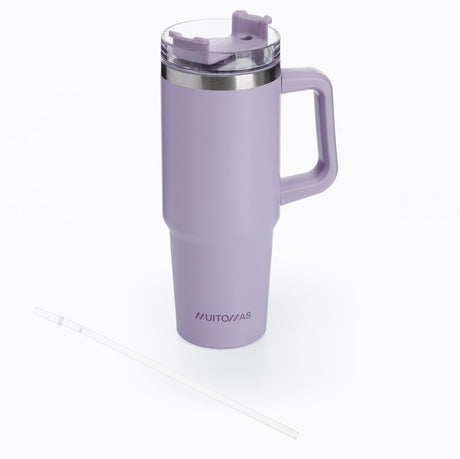 Muitomas Reisebecher – Reisebecher – doppelt isolierte Wand – praktischer Strohhalmgriff – 900 ml – violett