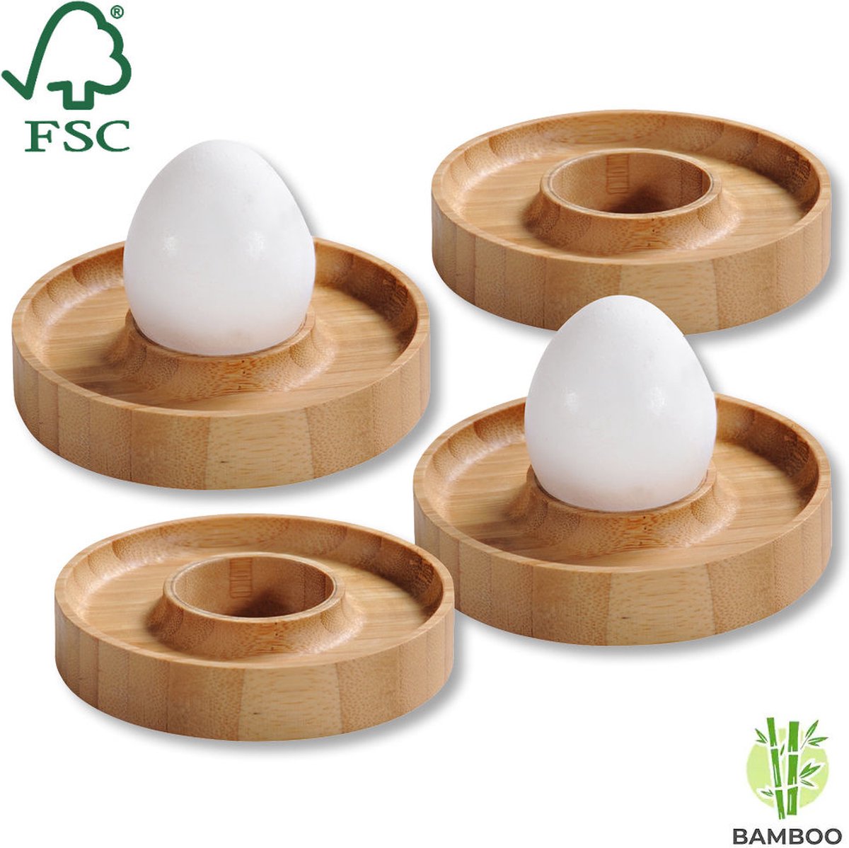 Kesper fscâ® Bambus Holz - Eierbecher-Set 4-teilig - mit praktischem Rand zum Ablegen der Eierschale - Eierbecher-Set 4-teilig