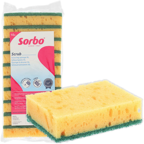 Sorbo XL Scheuerschwämme 10 Stück – extra große Reinigungsschwämme mit grüner Scheuerfläche für fettigen Schmutz