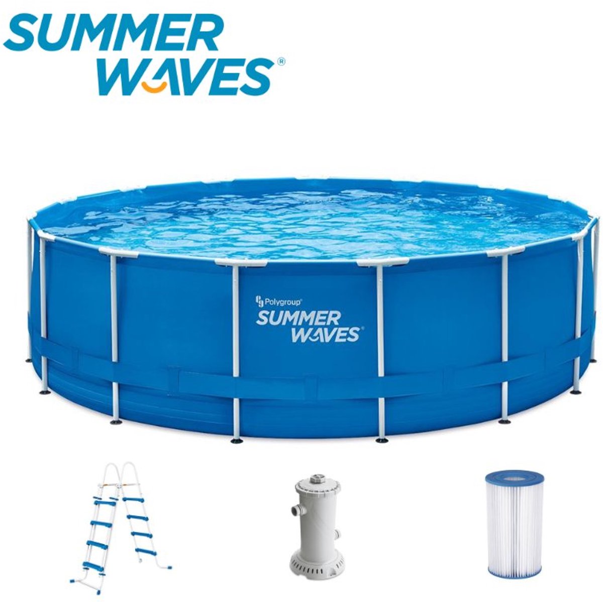 Summer Waves Rahmenpool rund – ⌀457 x 122 cm – Schwimmbäder – inklusive Filterpumpe – Poolpumpe – Abdeckung – Bodenplane – Leiter – Wartungsset