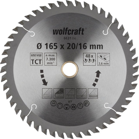 Wolfcraft - Kreissägeblatt 165x20 16mm - 48 Zähne - Sägeblatt für Kreissäge - orange Serie - 6631000