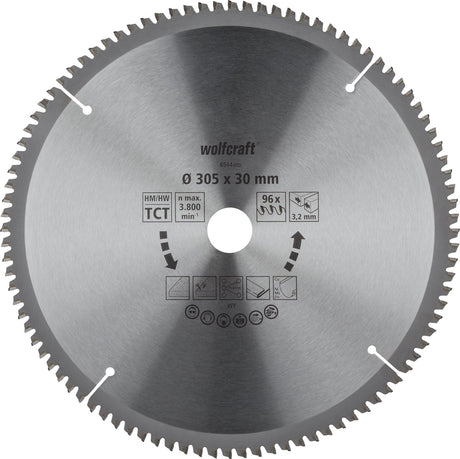 Wolfcraft - Sägeblatt 305x30mm für Kappsäge - 96 Zähne - Gehrungssäge - Serie Flieder - 6544000