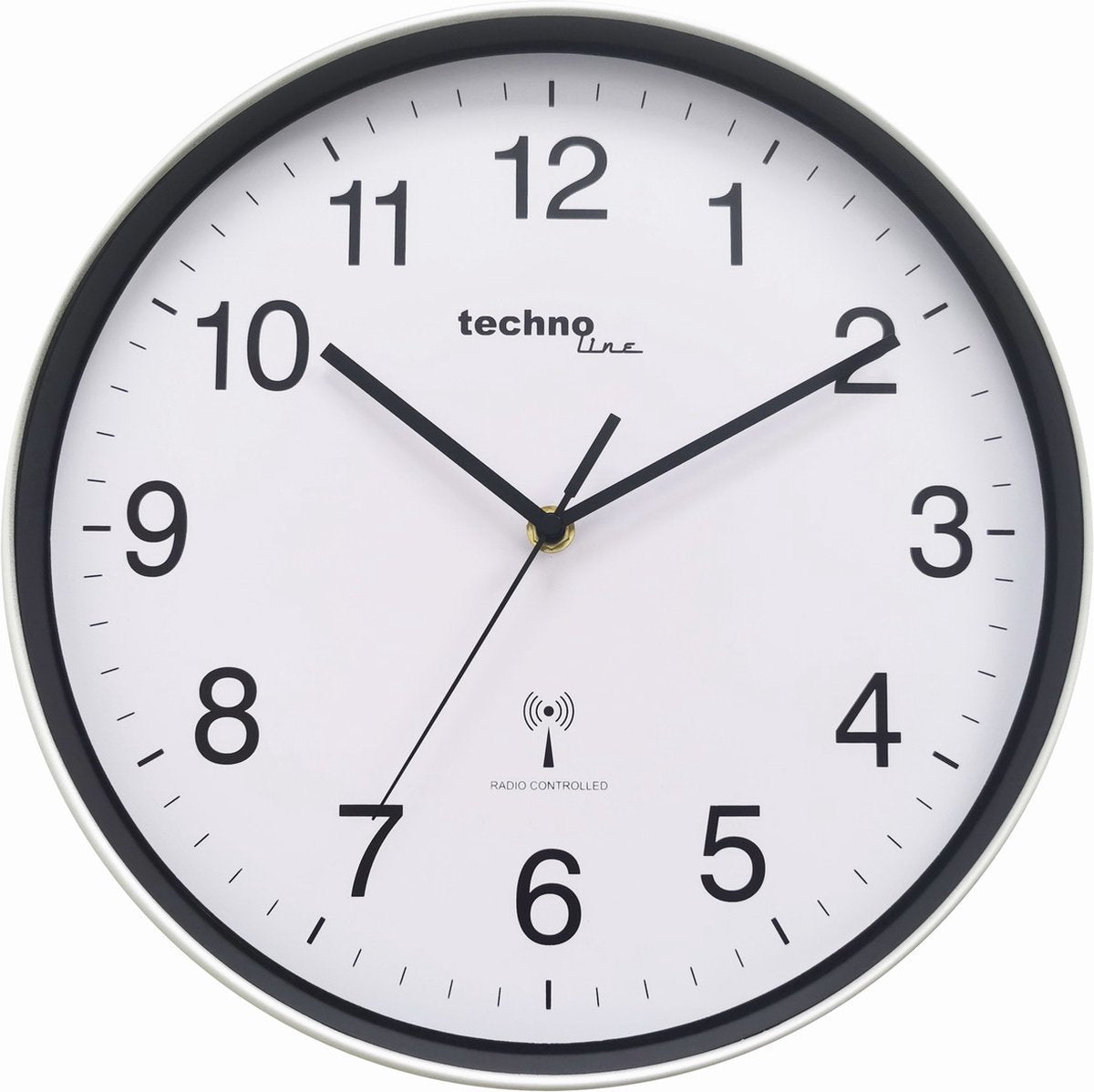 Technoline wt 8030 – Wanduhr – analog – rund – Kunststoffrahmen – Mineralglas – Radioempfangsgerät – silberfarben