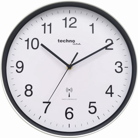 Technoline wt 8030 – Wanduhr – analog – rund – Kunststoffrahmen – Mineralglas – Radioempfangsgerät – silberfarben