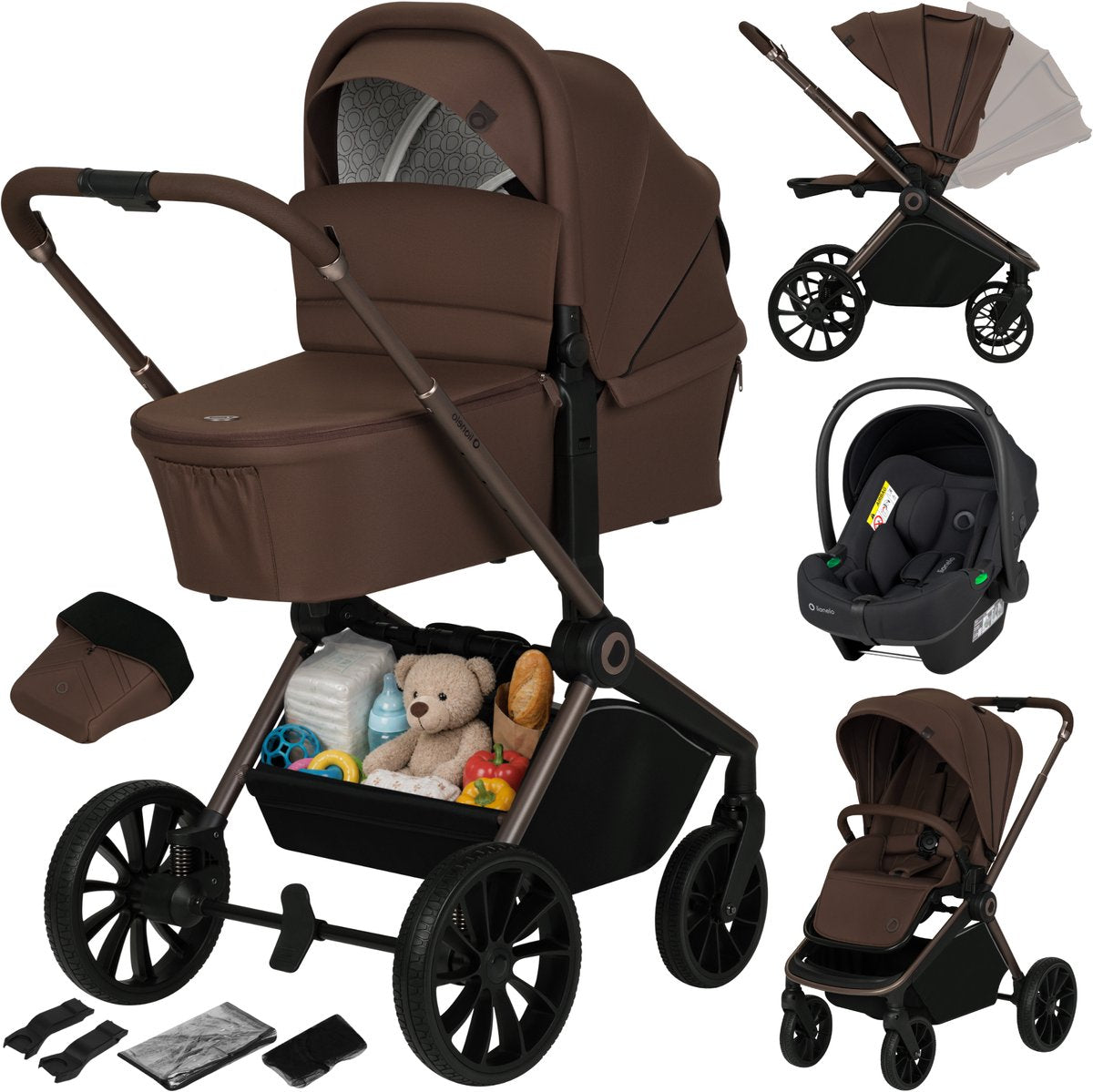 Lionelo Mika Plus - Kinderwagen 3in1 - XXL-Set - inkl. i-Size-Autositz – vielseitig und ganzjährig – große Räder – bis 22 kg – Einhandbedienung – für alle Geländearten – Zubehörset