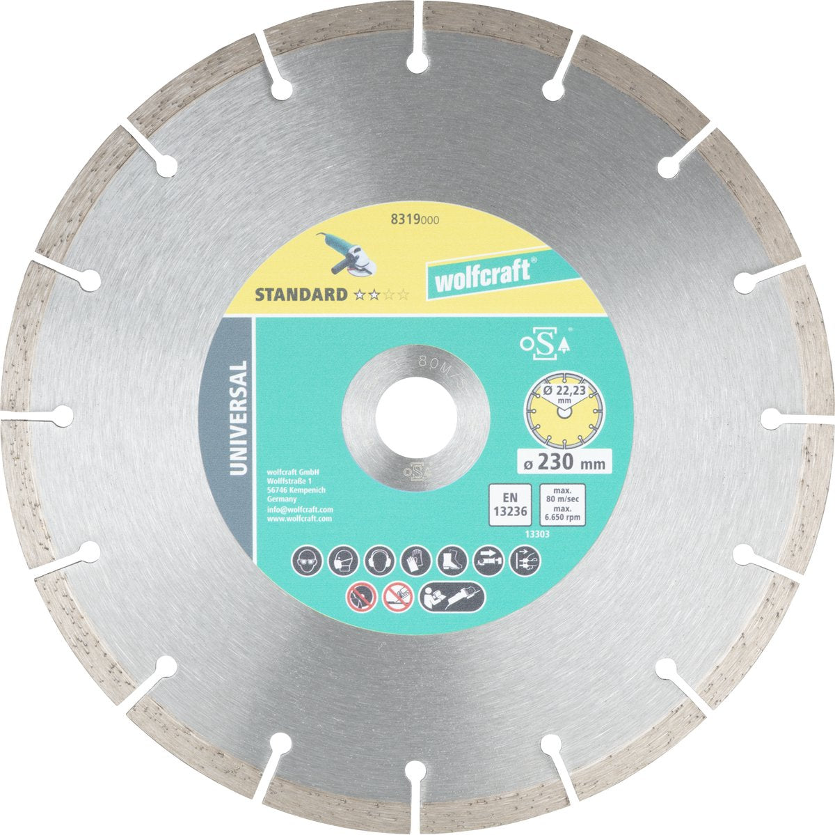 Wolfcraft - Diamanttrennscheibe 230 mm - für Winkelschleifer - 8319000