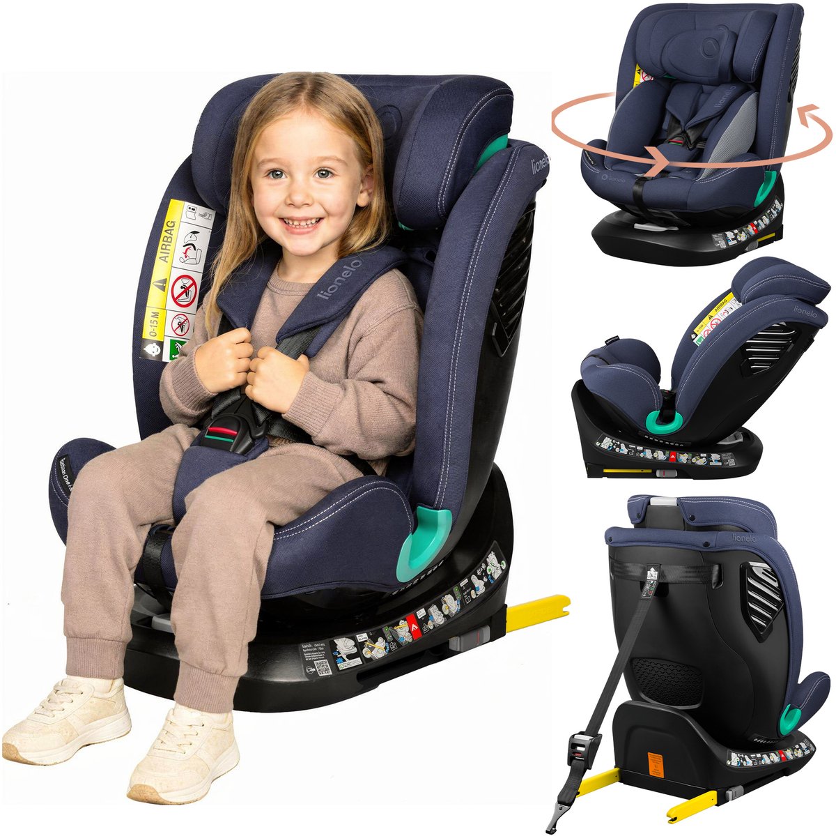 Lionelo Bastiaan One i-Size-Autositz – 4-in-1-ISOFIX-Top-Tethering – rückwärts vorwärts – 360° drehbare Easyturn-Basis – verstellbare Kopfstütze aus Memory-Schaum – 40–150 cm – lange Nutzung, hohes Maß an Sicherheit