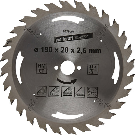 Wolfcraft - Kreissägeblatt 190x20mm - 28 Zähne - Sägeblatt für Kreissäge - Silberserie - 6476000