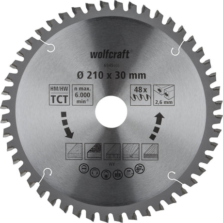 Wolfcraft - Sägeblatt 210x30mm für Kappsäge - 48 Zähne - Gehrungssäge - Orange Serie - 6545000