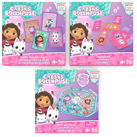Spin Master Games Gabby's Dollhouse – Spiele-Puzzlepaket – Popup-Spiel, Kartenspiel, Dominosteine