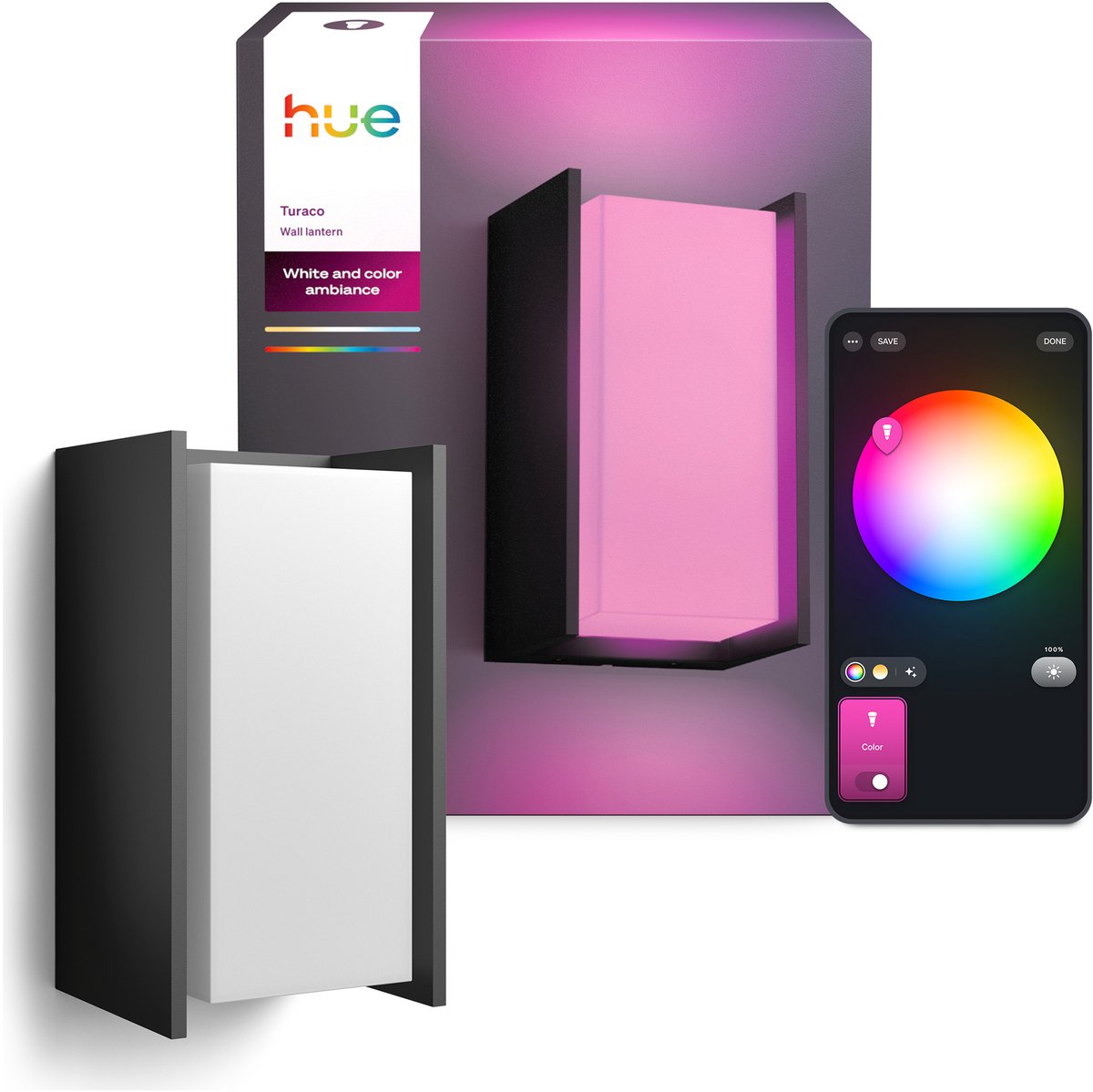 Philips hue turaco wandlamp - tuinverlichting - antraciet grijs - ip44 - wit en gekleurd licht - 1100 lumen - bediening via onze app of met je stem - compatibel met matter