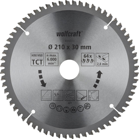 Wolfcraft - Sägeblatt 210x30mm für Kappsäge - 64 Zähne - für Gehrungssäge - 6540000