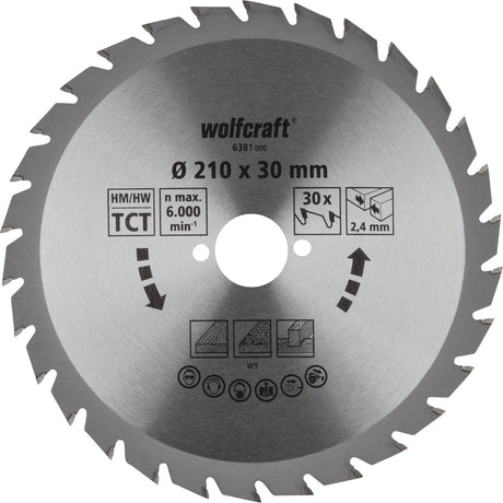 Wolfcraft - Kreissägeblatt 210x30mm - 30 Zähne - Sägeblatt für Kreissäge - Serie grün - 6381000