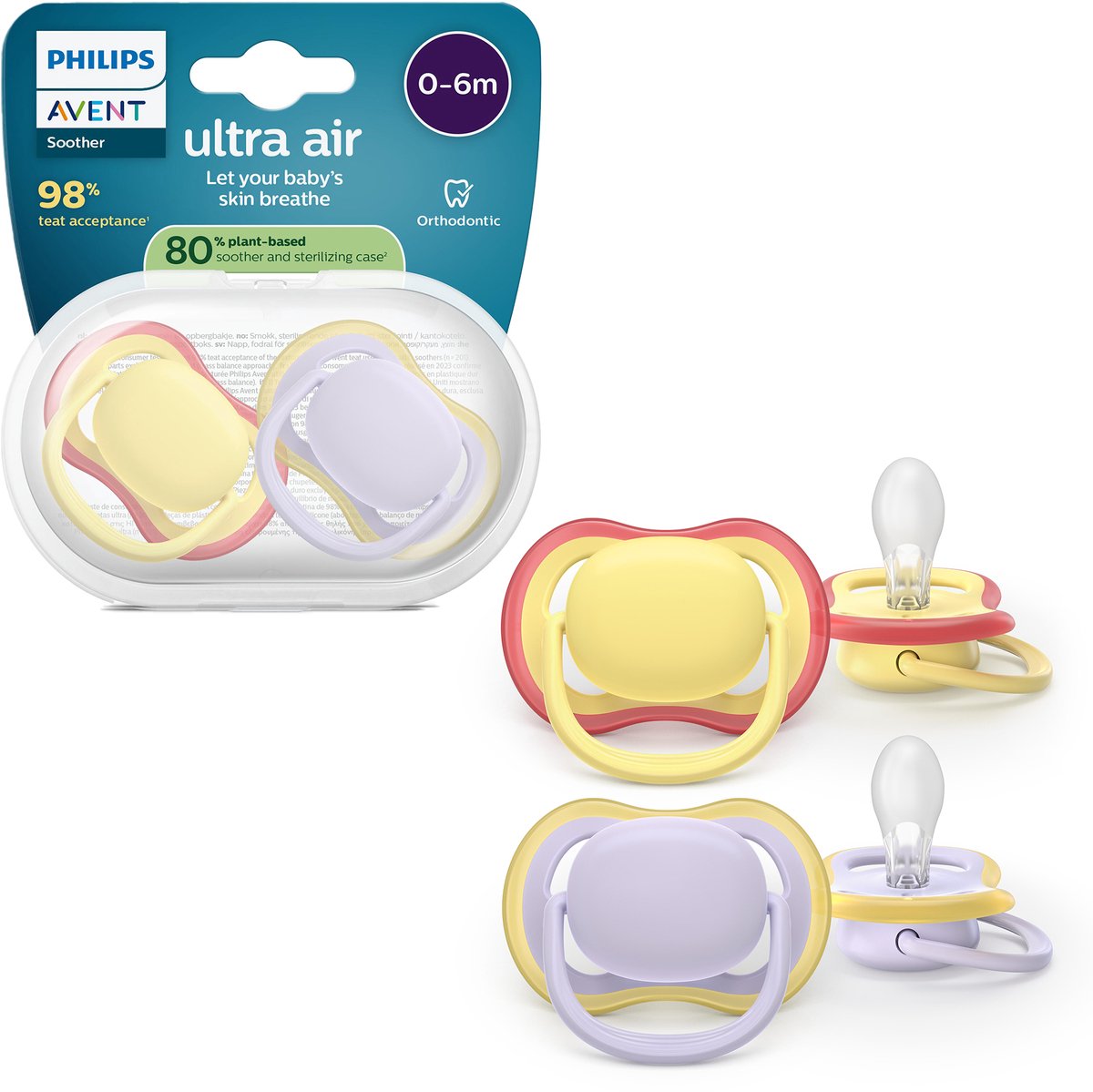 Philips avent ultra air – ademend en lichtgewicht fopspeen (0-6 mnd) – 2 stuks - scf087 03