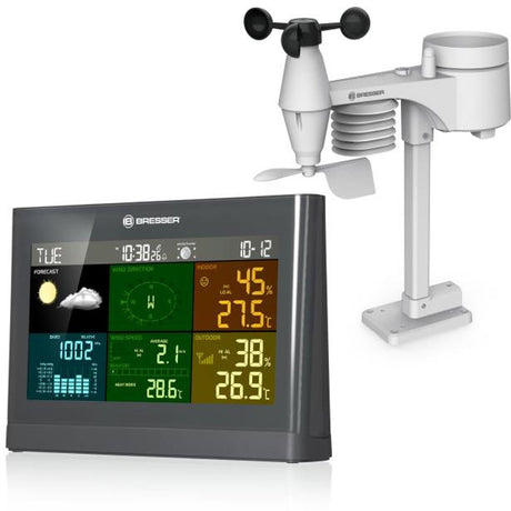 Bresser Wetterstation 5-in-1 – mit multifunktionalem Außensensor – mit Regen- und Windmesser – Grau