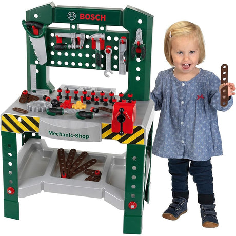 Klein Toys Bosch Mini-Spielzeugwerkbank – 77 Teile – mit viel Zubehör – mit Lernfunktionen – dunkelgrün