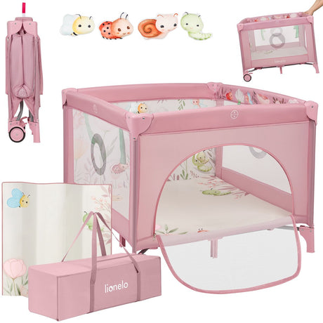 Lionelo Mille Plus Laufstall 0-36 Monate – Baby-Laufstall mit T25-Schaumstoffmatratze, Lernspielzeug, Griffe zum Stehenlernen, faltbares Mobile, Seitentür mit Reißverschluss – Spiel-Laufstall für Zuhause und auf Reisen