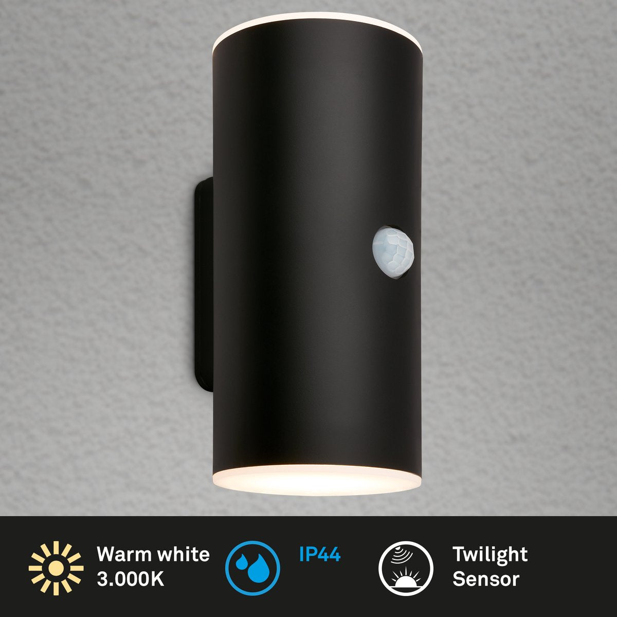 Briloner - Lampe d'extérieur - Lima - Bewegungsmelder - Dämmerungssensor - Akku aufladbar - Laden über USB - Spritzwasserschutz - 15,5 x 7 x 8,5 cm - Schwarz