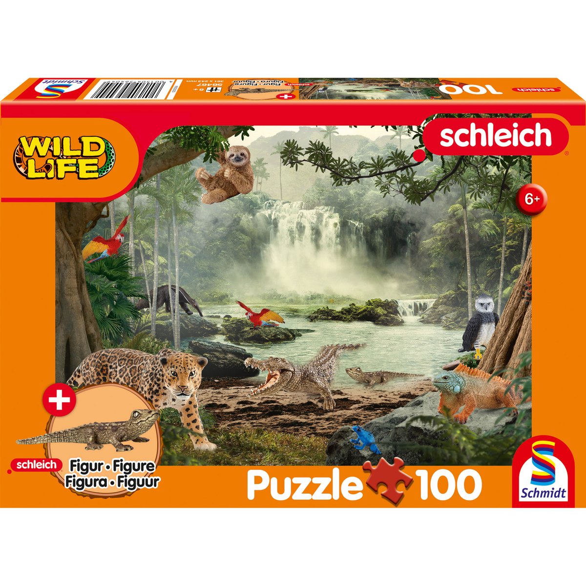 Schmidt - Puzzle - Wildes Leben im Regenwald - Schleich - 100 Teile + Originalfigur - Kinder - ab 6 Jahren