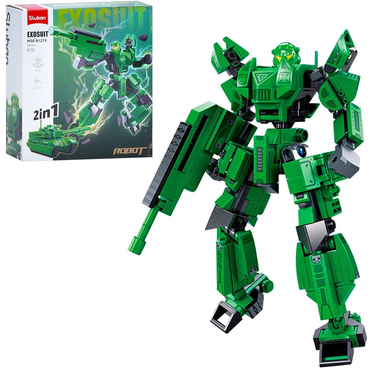 Sluban Exosuit Army Tank Bauspielzeug 2in1 Actionfigur – Konstruktionsspielzeug – Bauset mit 244 Bausteinen – M38‑B1279 – ab 6 Jahren