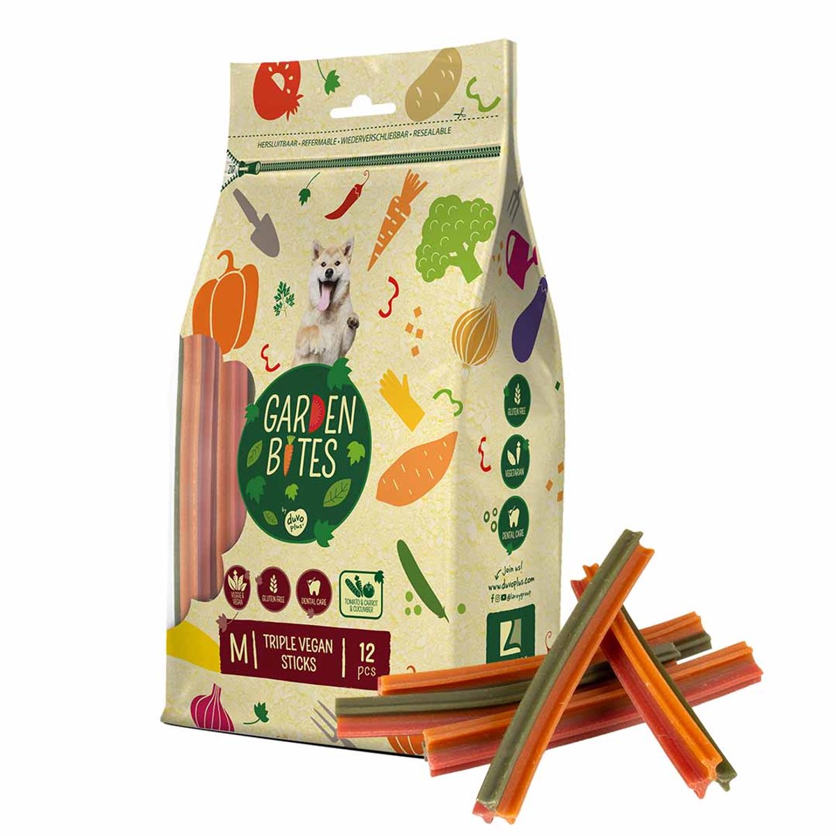 Garden Bites duvoplus – dreifache vegane Sticks Hundesnacks – Hundeleckerlis – vegetarisch, glutenfrei – mittelgroß, 12 Stück