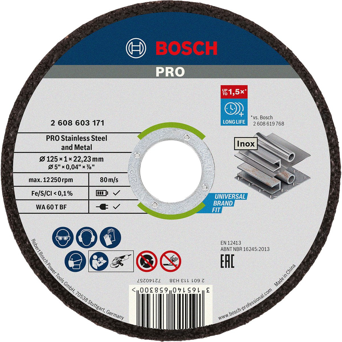 Bosch Trennscheibe gerade Standard für Edelstahl - Rapido WA 60 T BF, 125 mm, 22,23 mm, 1,0 mm 1st