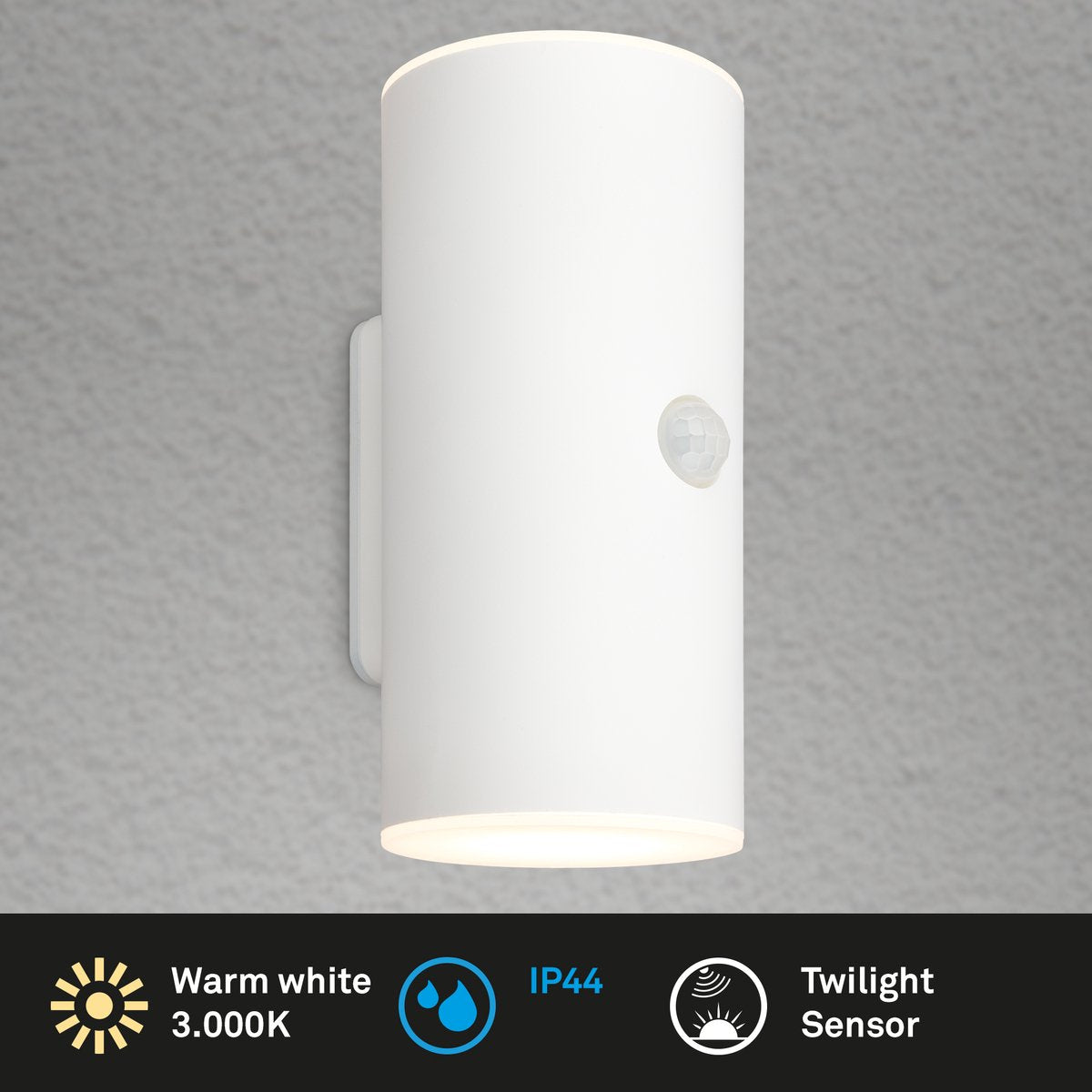 Briloner - Lampe d'extérieur - Lima - Bewegungsmelder - Dämmerungssensor - wiederaufladbarer Akku - USB-Aufladung - Spritzwasserschutz - 15,5 x 7 x 8,5 cm - Weiß