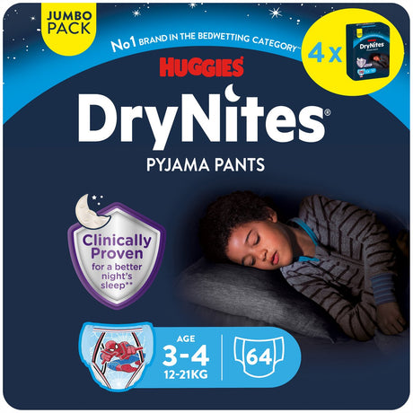Drynites Huggies Windelhosen – Jungen – 3 bis 4 Jahre (12–21 kg) – 64 Nachthosen – extra Rabatt