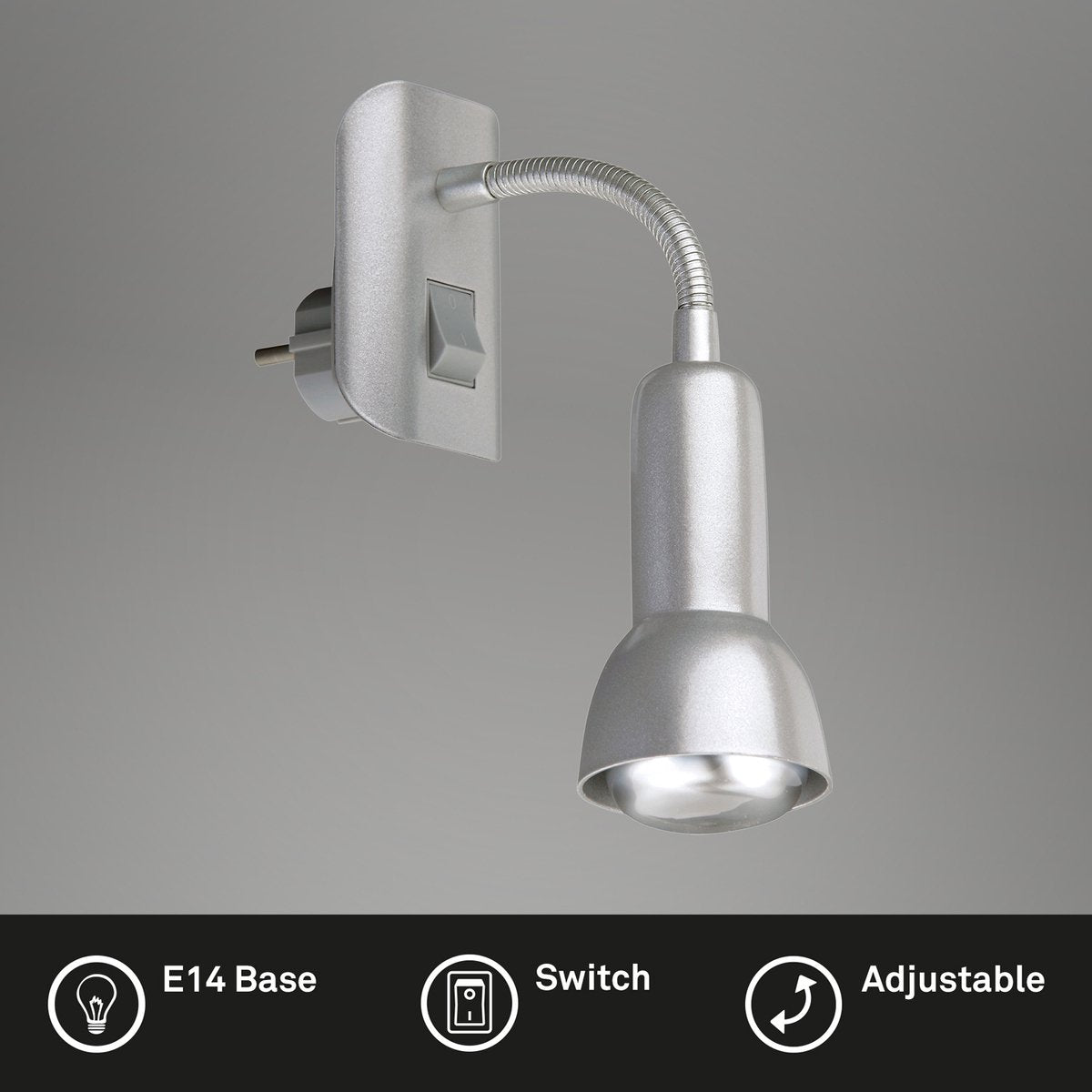 Briloner Paku - Stecklampe - Steckdosenlampe - flexibler Steckstrahler - Nachtlichtsteckdose - Stecklampe - exkl. E14 - Silber