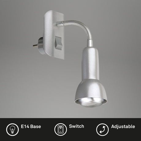 Briloner paku - stekkerlamp - stopcontact lamp - stekkerspot flexibel - nachtlampje stopcontact - plug-in lamp - excl. e14 - zilver